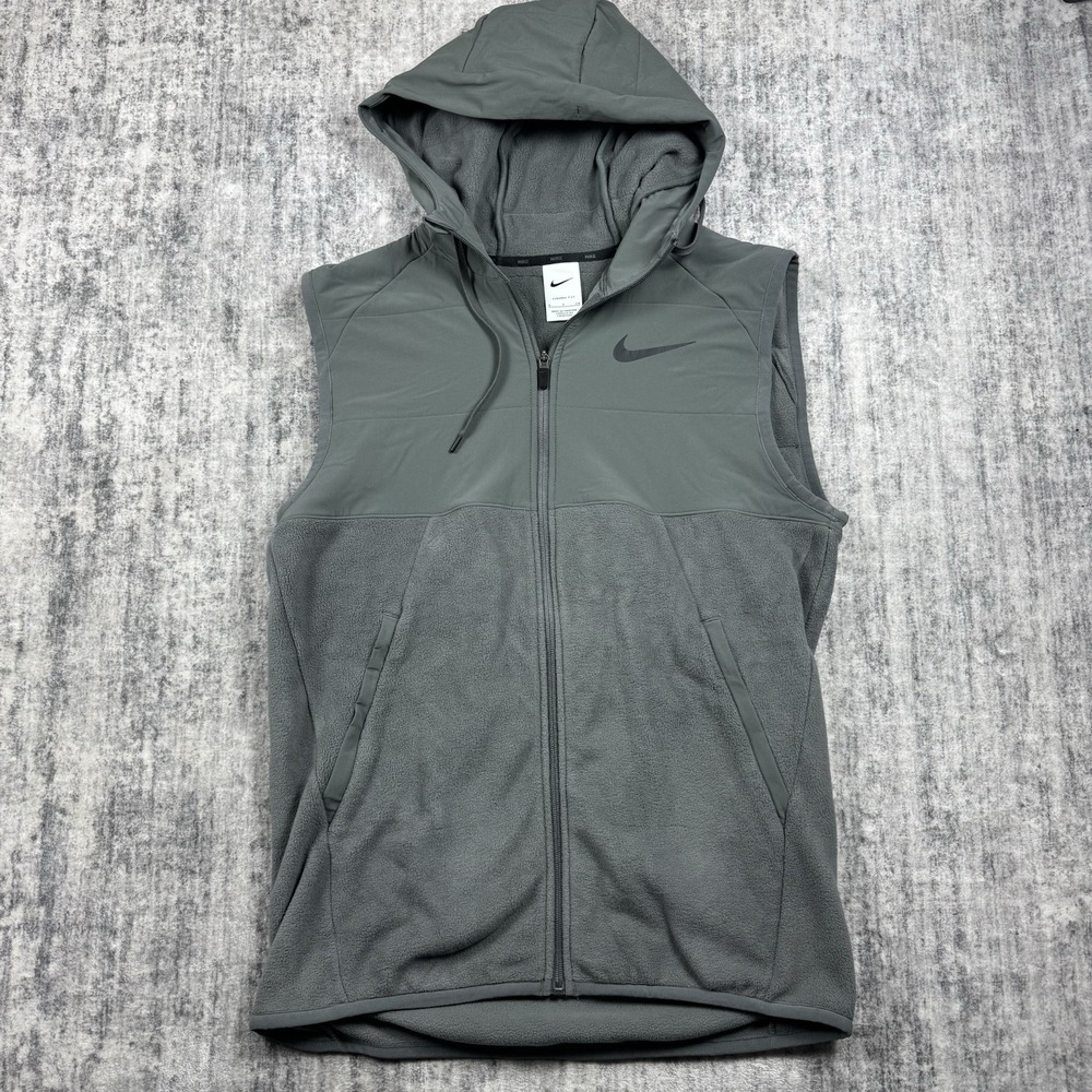 Nike Hoodie Men S Gray Pullover Sleeveless Full Zip Gym Training Therma Fit